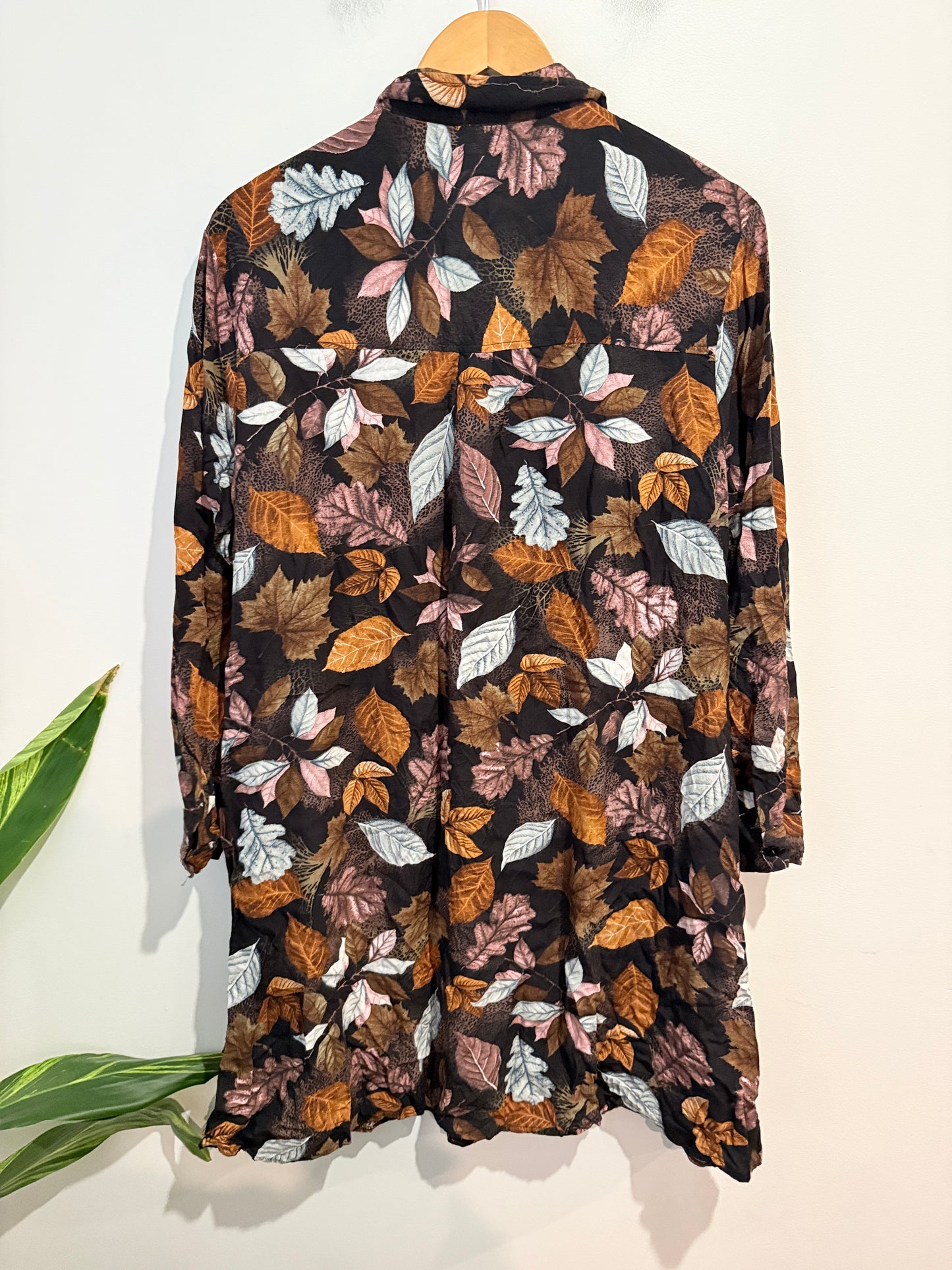 Autumn Leaf Print Longline Shirt Dress - 53cm u/arm
