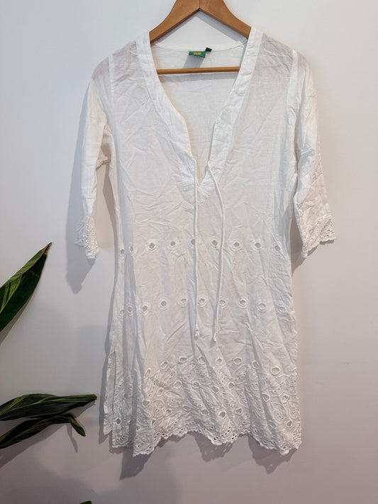 GUL White Embroidered Eyelet Kurti - Size S