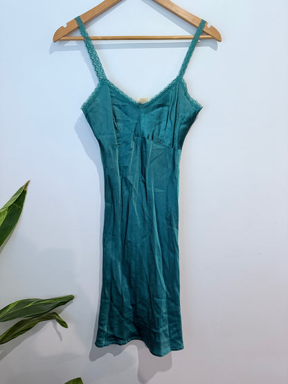 Carly Harris Satin Lace Slip Dress - Teal Green - Size XS