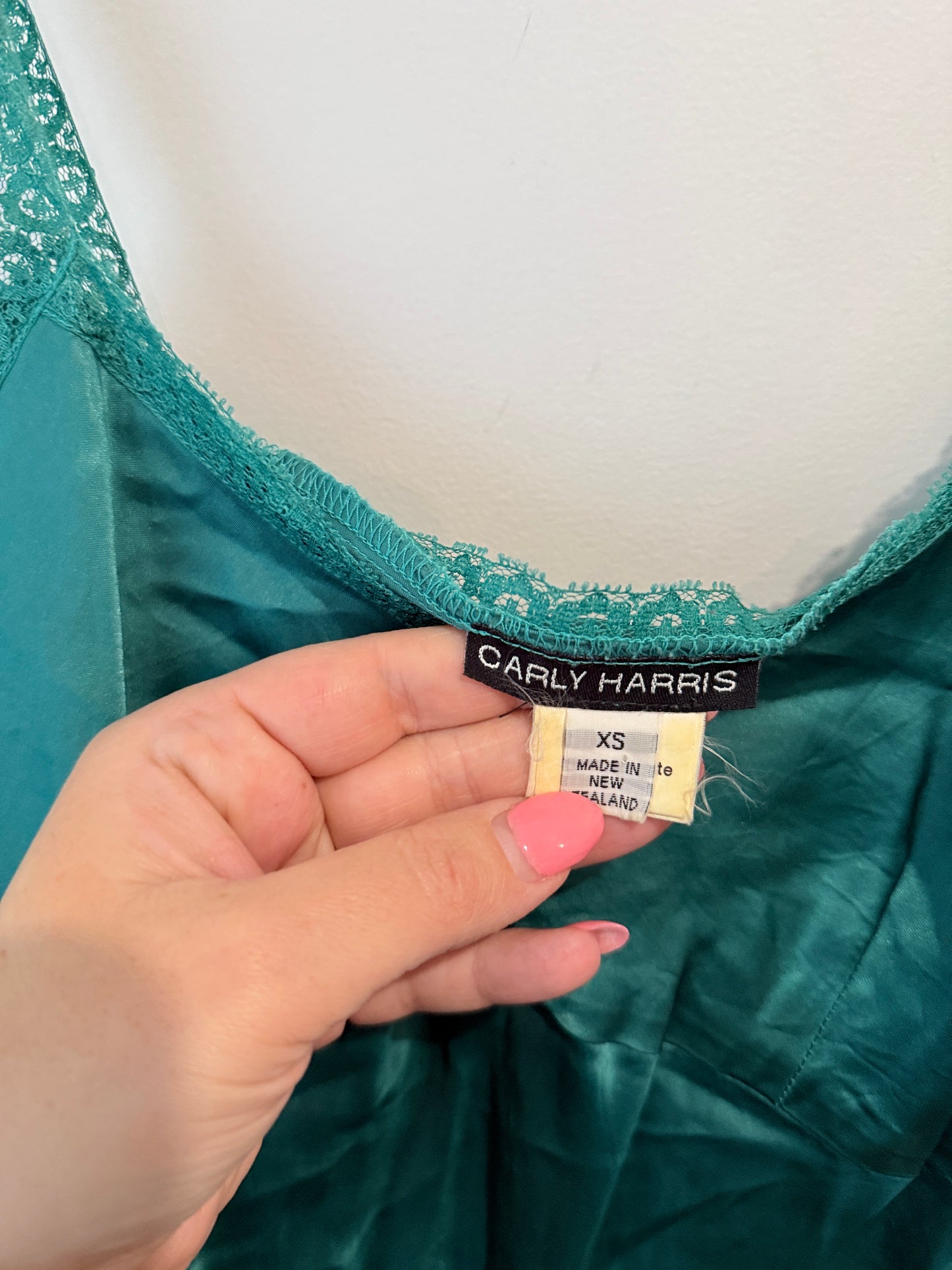 Carly Harris Satin Lace Slip Dress - Teal Green - Size XS