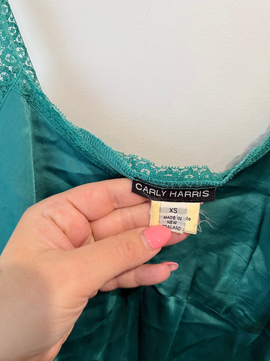 Carly Harris Satin Lace Slip Dress - Teal Green - Size XS