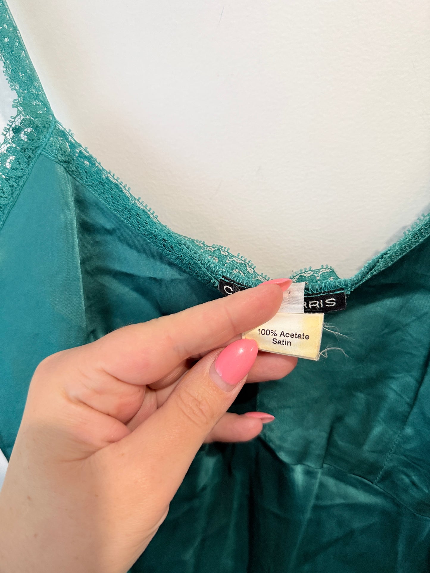 Carly Harris Satin Lace Slip Dress - Teal Green - Size XS