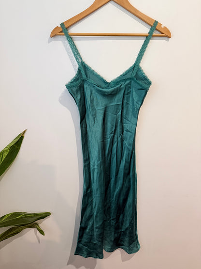 Carly Harris Satin Lace Slip Dress - Teal Green - Size XS