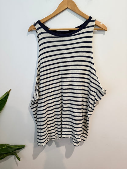 Bassike Striped Organic Cotton Tank - Navy & Cream - Size 3
