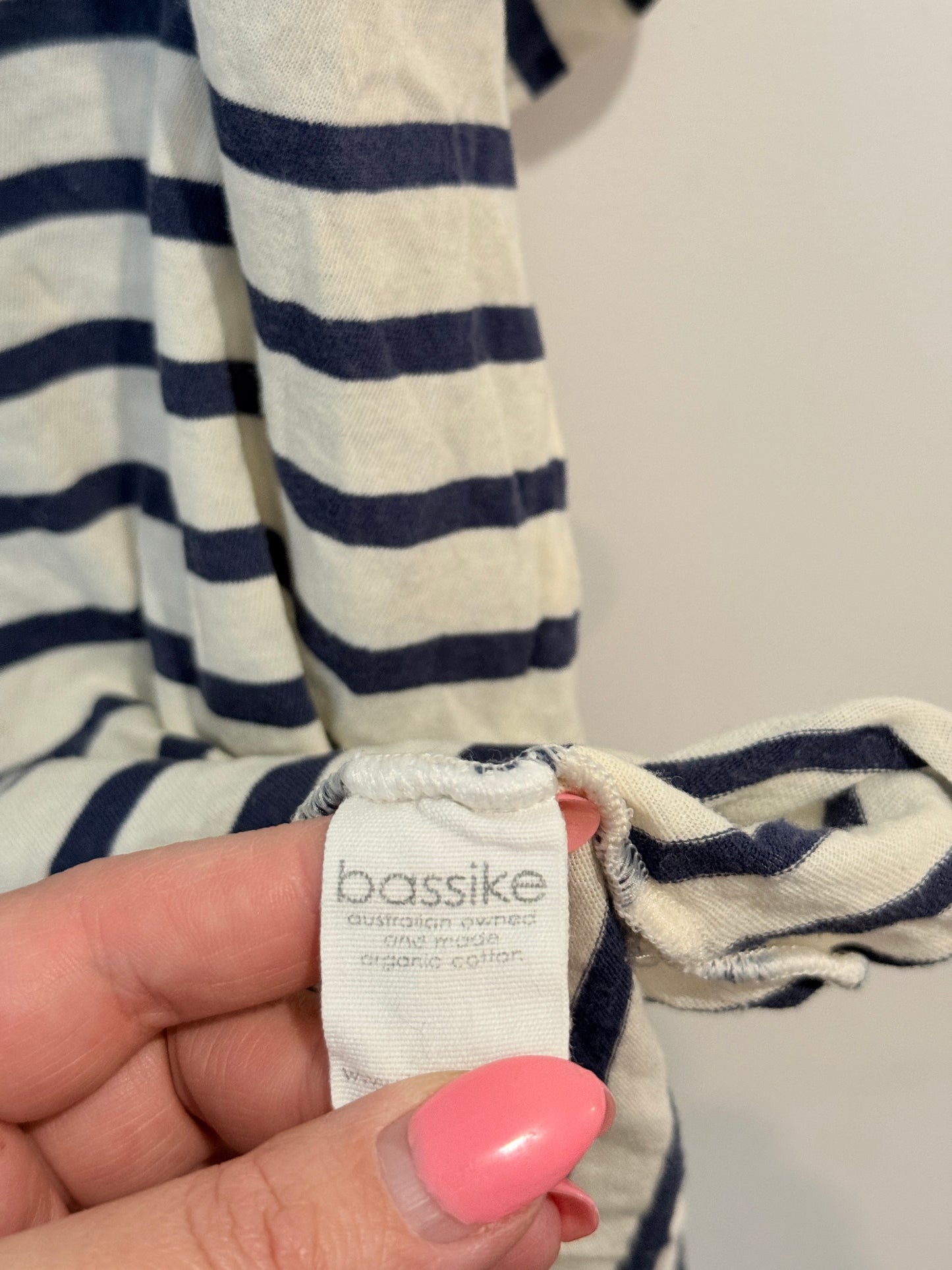 Bassike Striped Organic Cotton Tank - Navy & Cream - Size 3