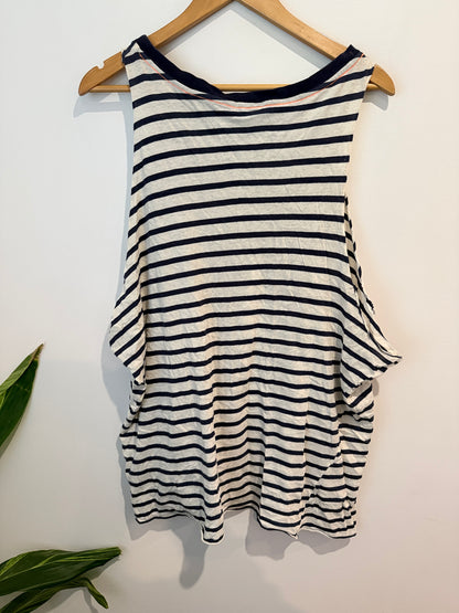 Bassike Striped Organic Cotton Tank - Navy & Cream - Size 3