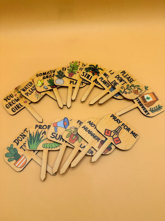 Funny Wooden Plant Marker Set