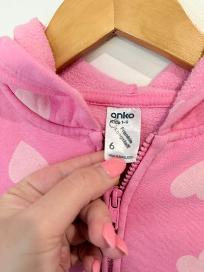 Anko Kids Heart Print Zip Hoodie - Pink - Size 6