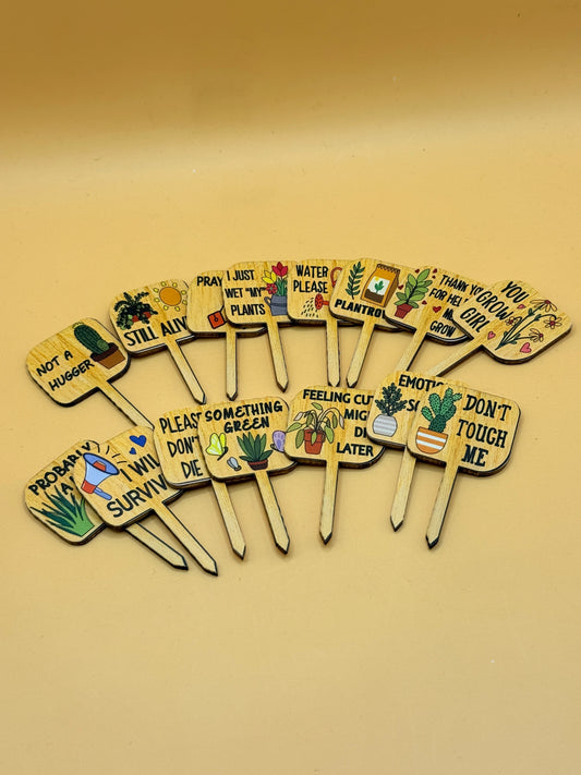 Set of 15 Funny Wooden Plant Markers