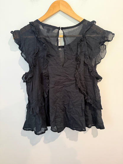 Glassons Ruffle Cotton Blouse - Black - Size 8