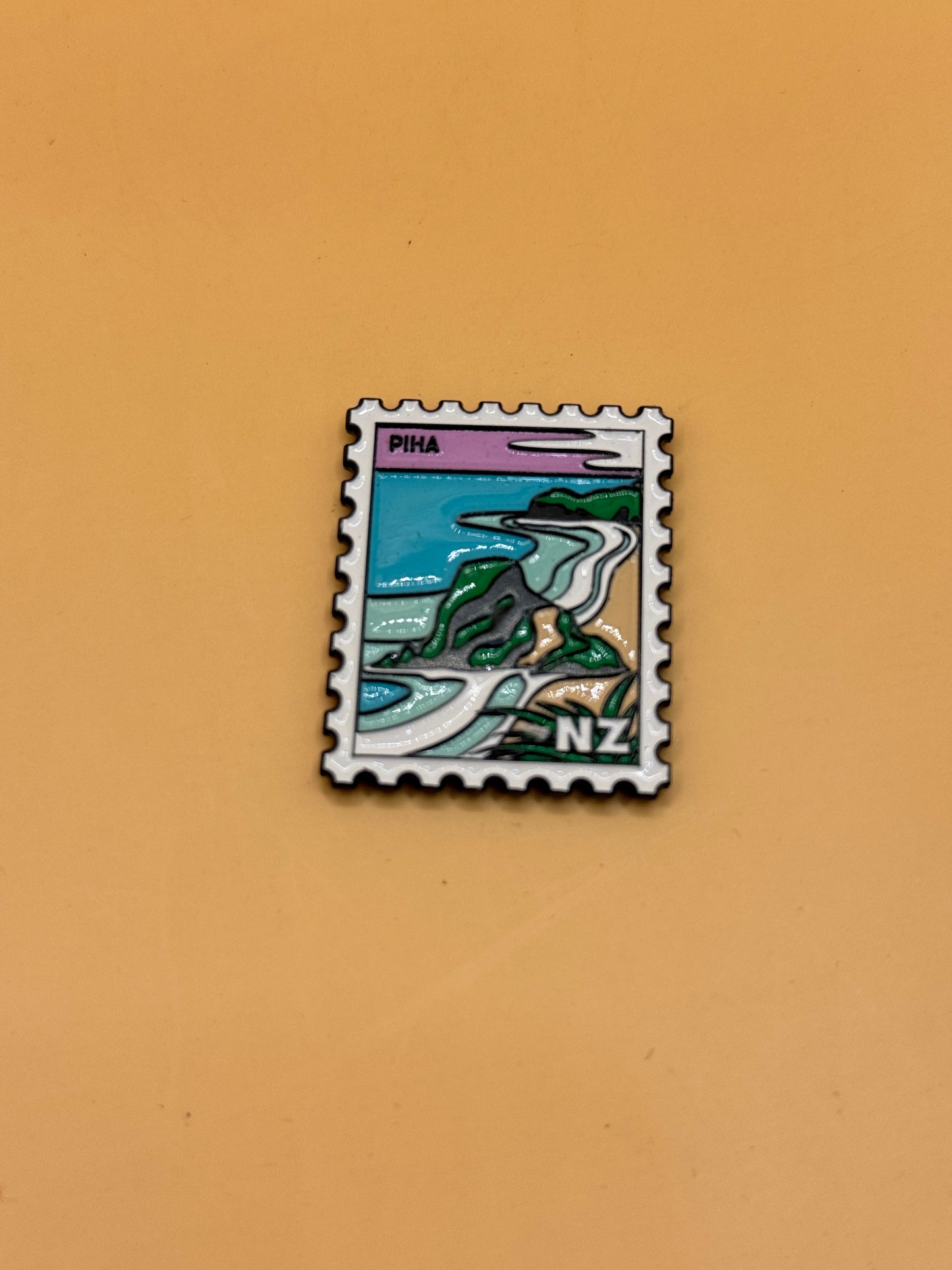 Piha New Zealand Stamp-Style Fridge Magnet