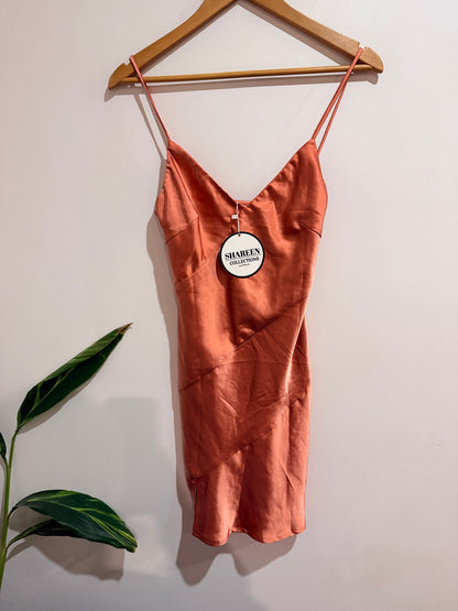 Shareen Collections Between Us Mini Satin Dress - Size 8