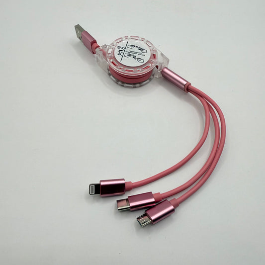 Pink 3-in-1 Retractable Charging Cable