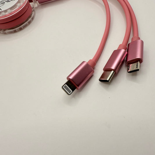 Pink 3-in-1 Retractable Charging Cable