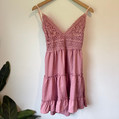 Pink Lace Bodice Tiered Mini Dress - Size XL (12-14 fit)