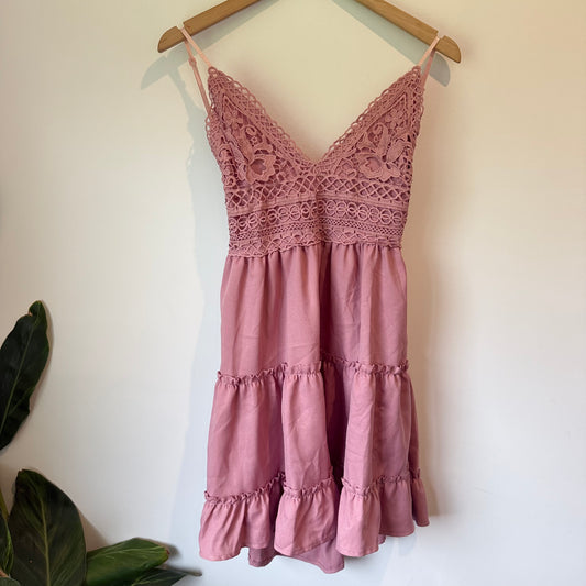 Pink Lace Bodice Tiered Mini Dress - Size XL (12-14 fit)