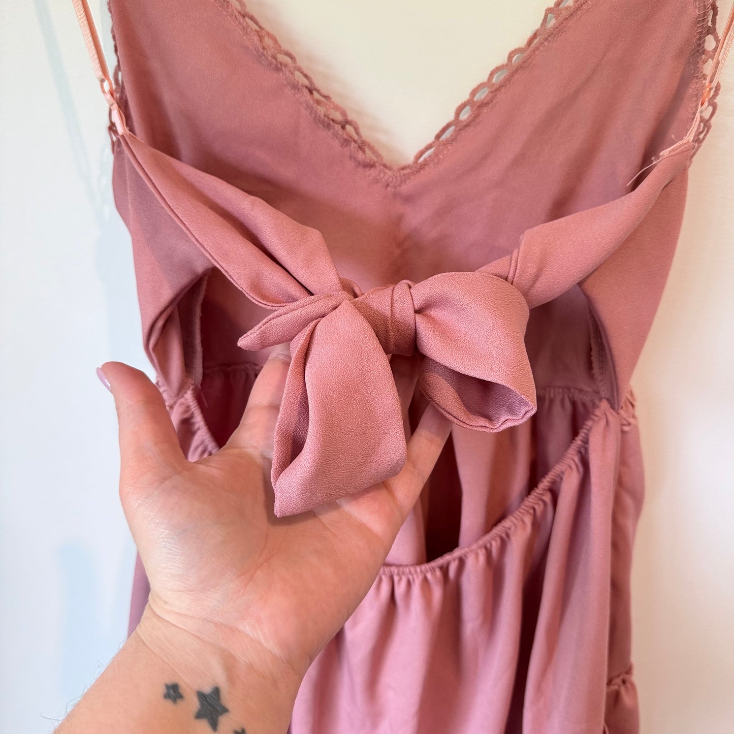 Pink Lace Bodice Tiered Mini Dress - Size XL (12-14 fit)