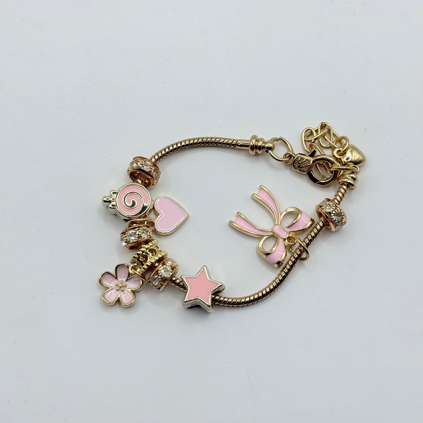 Girl's Pink & Gold Dangle Charm Bracelet