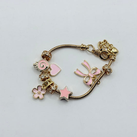 Girl's Pink & Gold Dangle Charm Bracelet