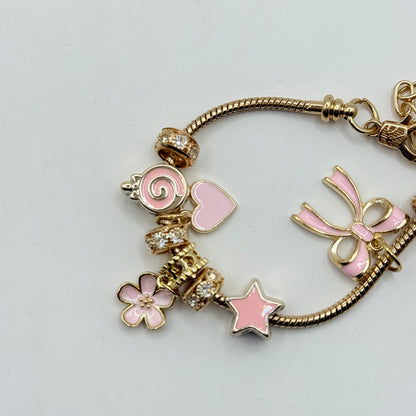 Girl's Pink & Gold Dangle Charm Bracelet