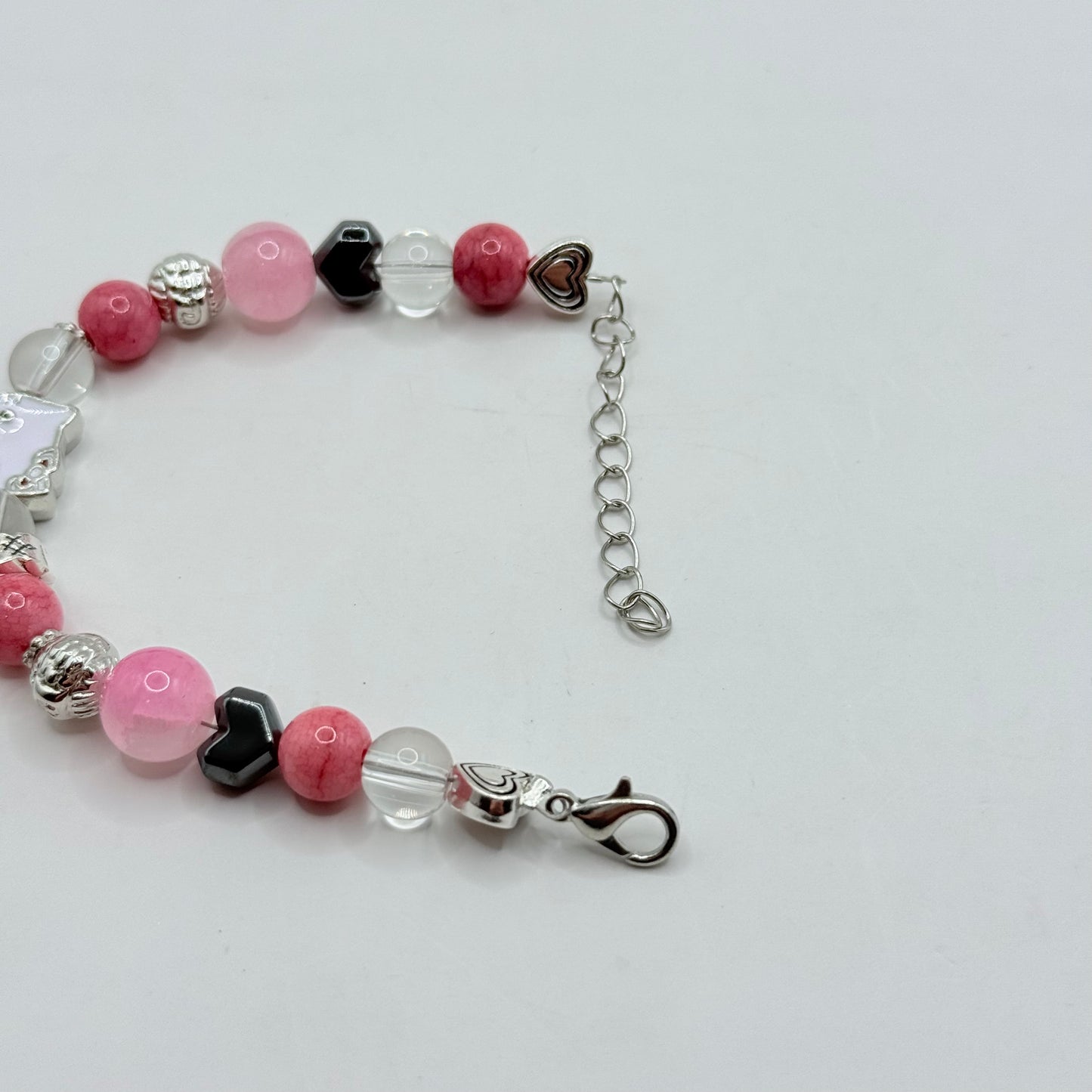 Girls Pink & Silver Beaded Hello Kitty Charm Bracelet