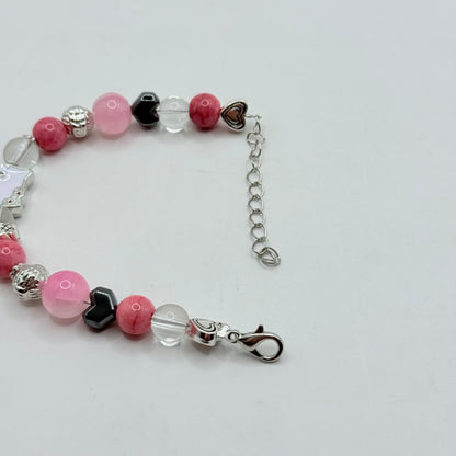 Girls Pink & Silver Beaded Hello Kitty Charm Bracelet