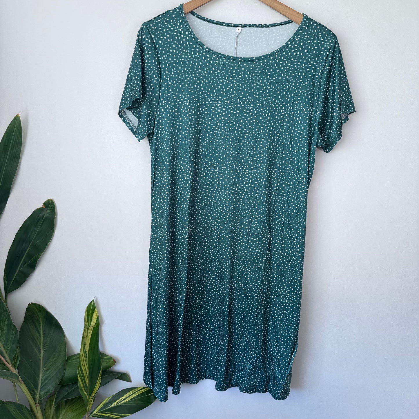 Polka Dot T-Shirt Dress Green - Size L