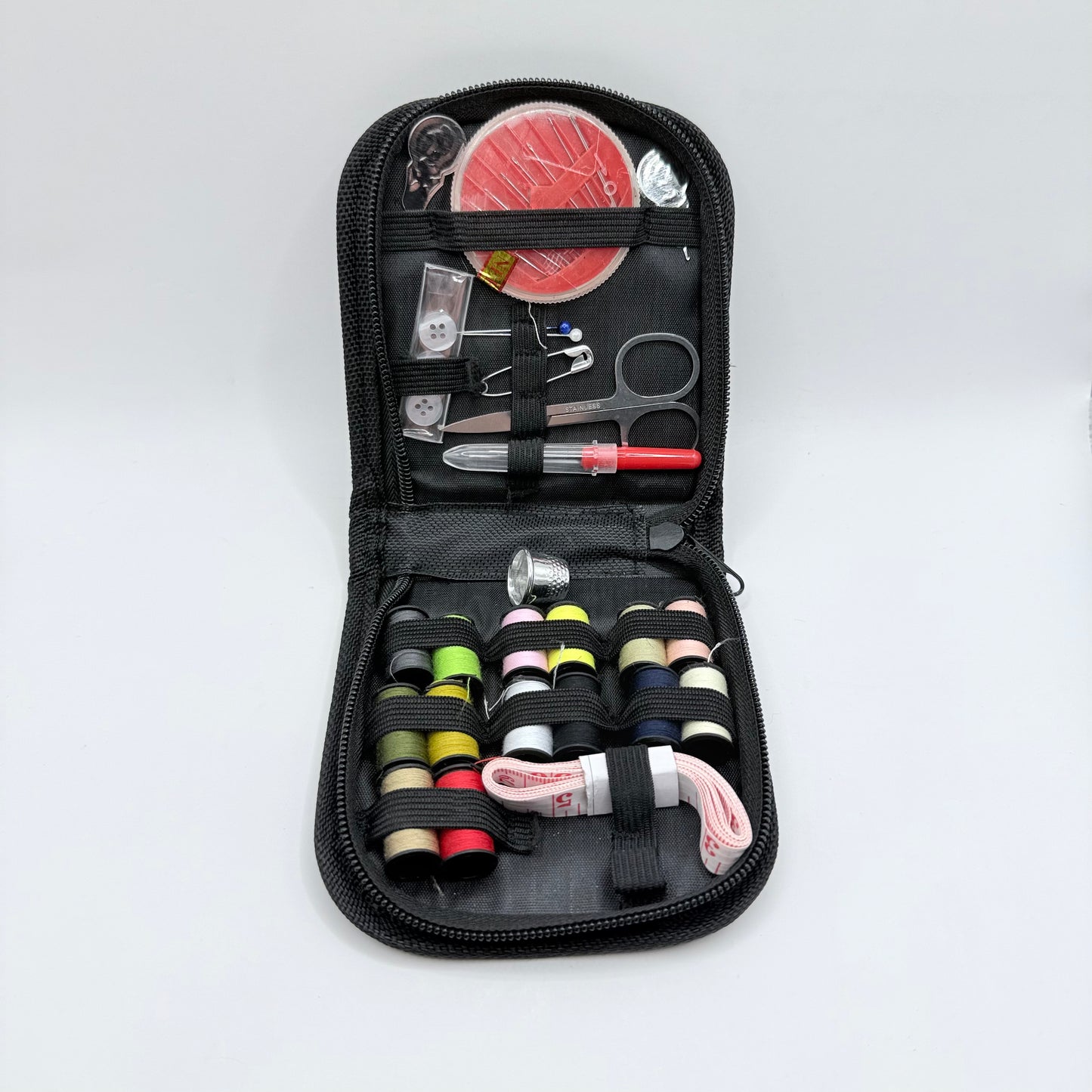 Portable Travel Sewing Kit in Black Zip-Up Case
