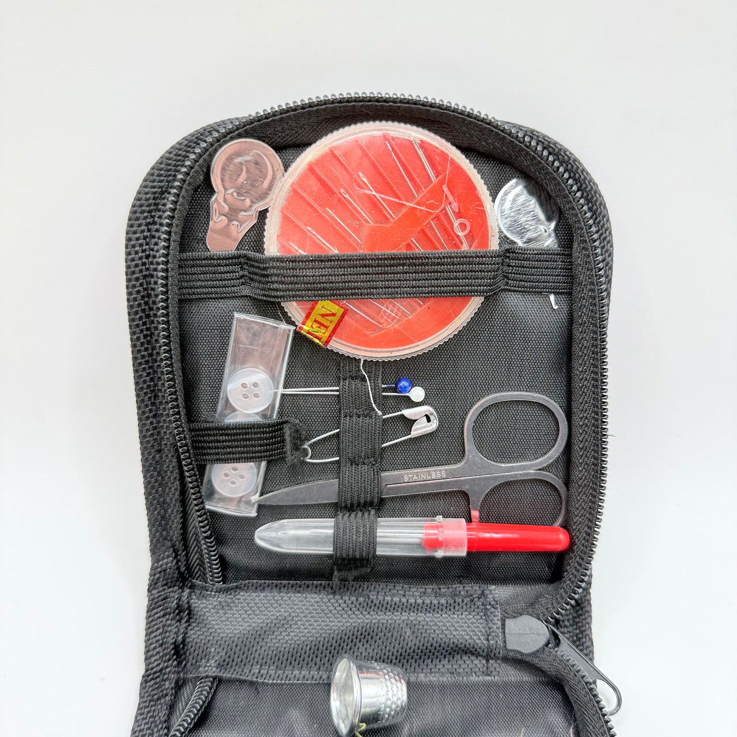 Portable Travel Sewing Kit in Black Zip-Up Case