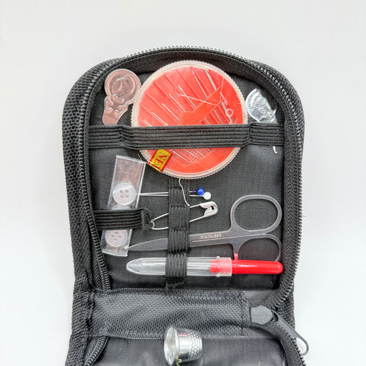 Portable Travel Sewing Kit in Black Zip-Up Case
