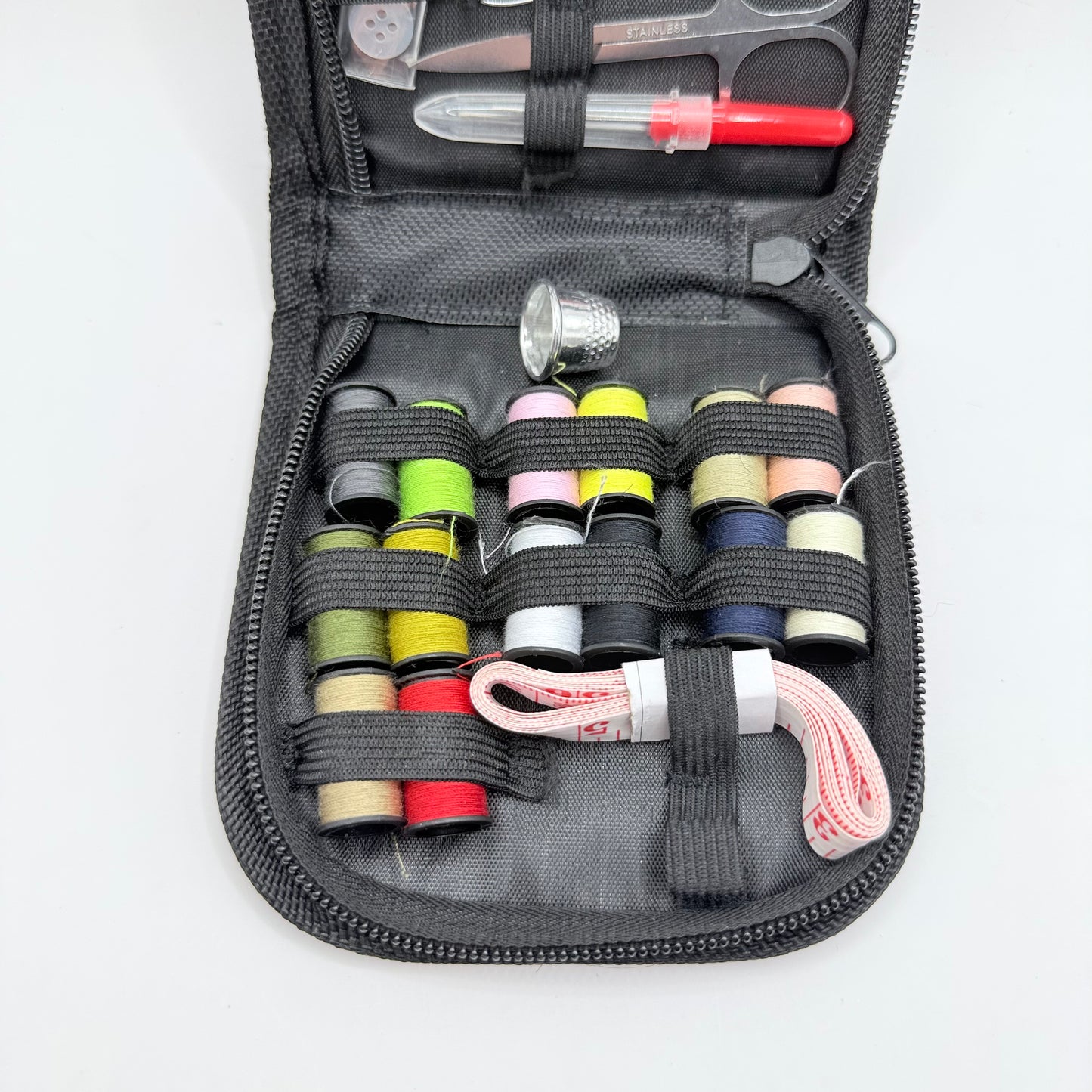 Portable Travel Sewing Kit in Black Zip-Up Case