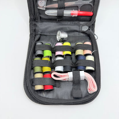 Portable Travel Sewing Kit in Black Zip-Up Case