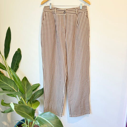 PrettyLittleThing High Waisted Trousers in Gingham - Size 8