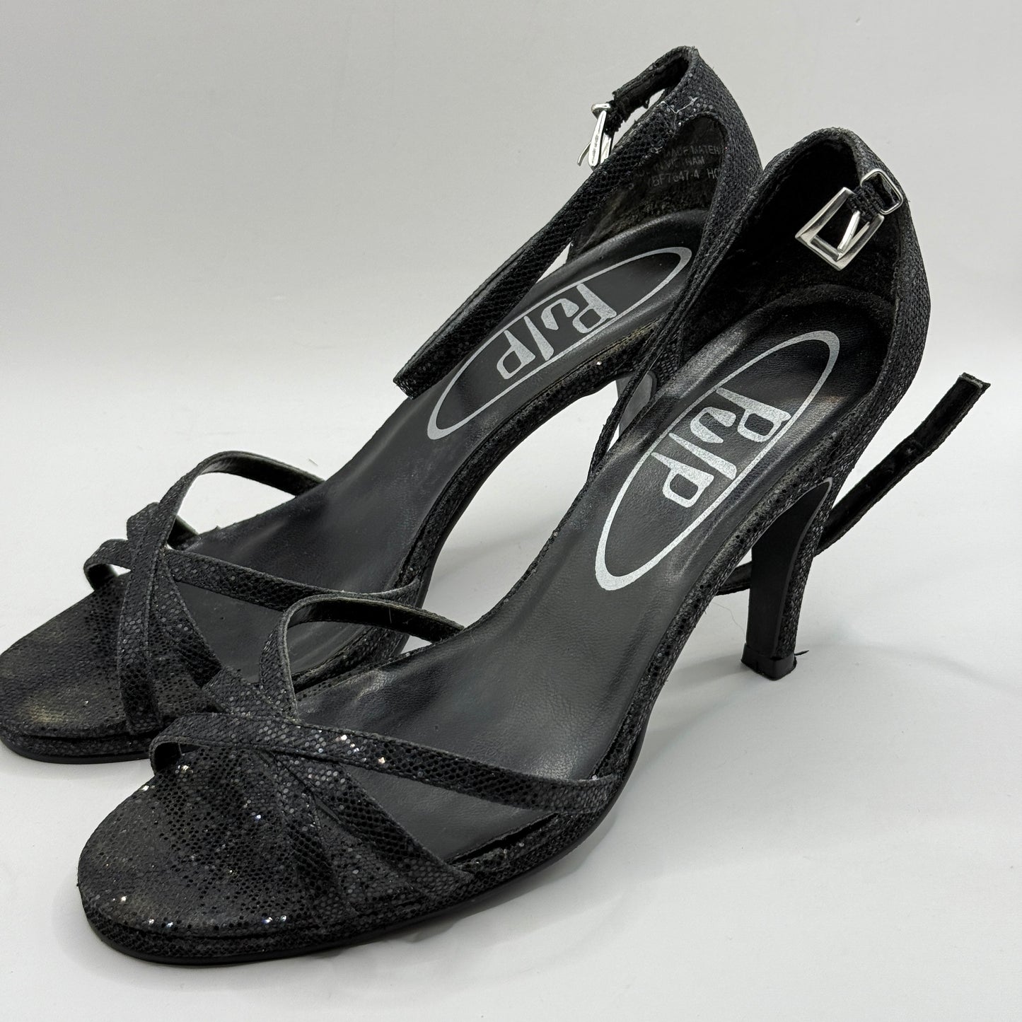 Pulp Black Glitter Ankle Strap Heels - Size 8