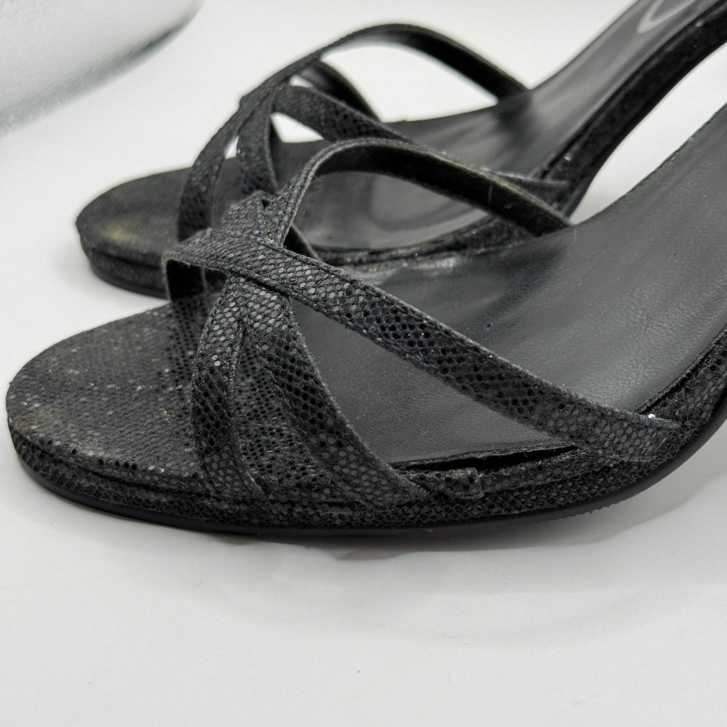 Pulp Black Glitter Ankle Strap Heels - Size 8