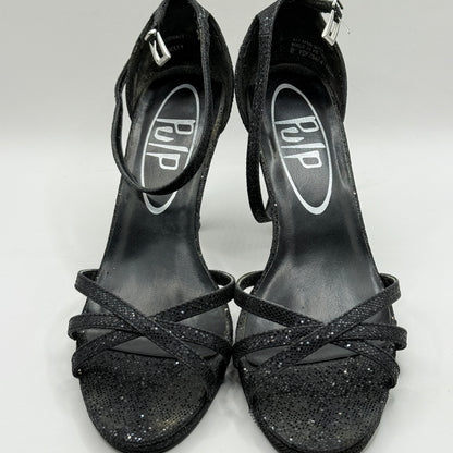 Pulp Black Glitter Ankle Strap Heels - Size 8