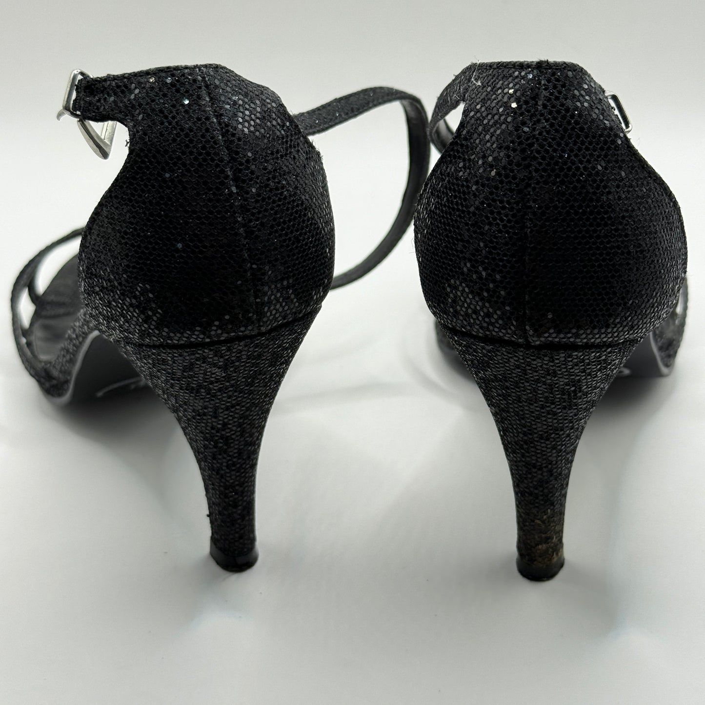 Pulp Black Glitter Ankle Strap Heels - Size 8