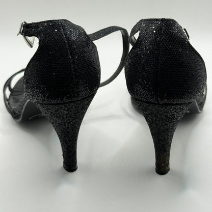 Pulp Black Glitter Ankle Strap Heels - Size 8