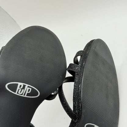 Pulp Black Glitter Ankle Strap Heels - Size 8