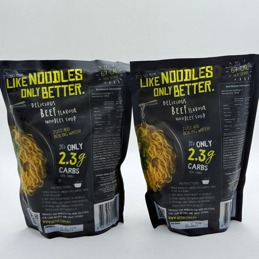 2x QETOE Delicious Low Carb Noodles — Beef Flavour 290 g