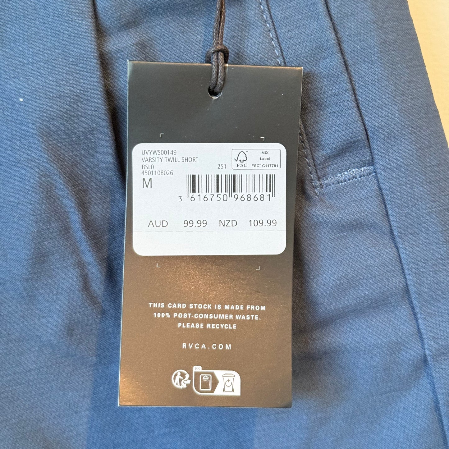 RVCA Varsity Twill Elastic Waist Shorts Blue