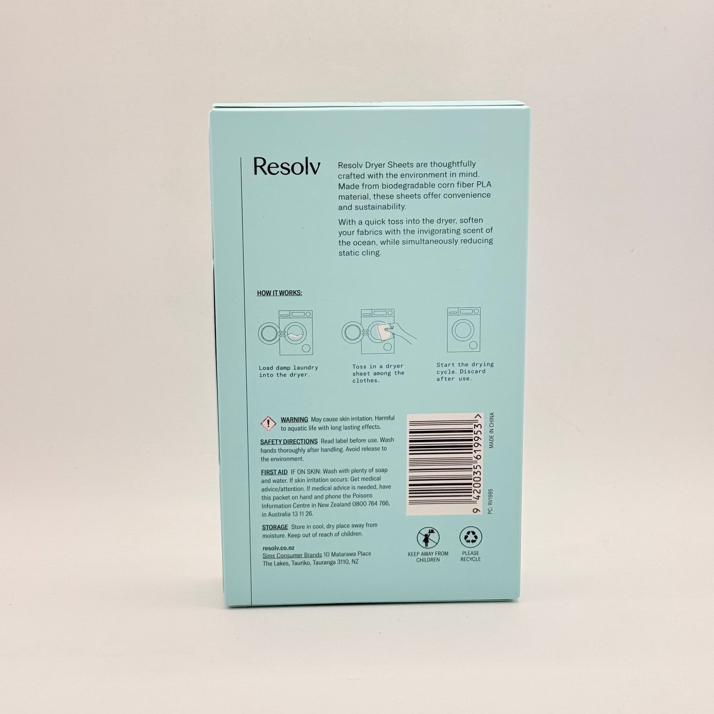 Resolv Laundry Dryer Sheets (40 Sheets) - Fresh Ocean Scent