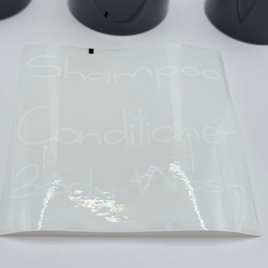 Bathroom Reusable Black & Bamboo Coloured Pump Bottle Set (3-Pack) with Labels