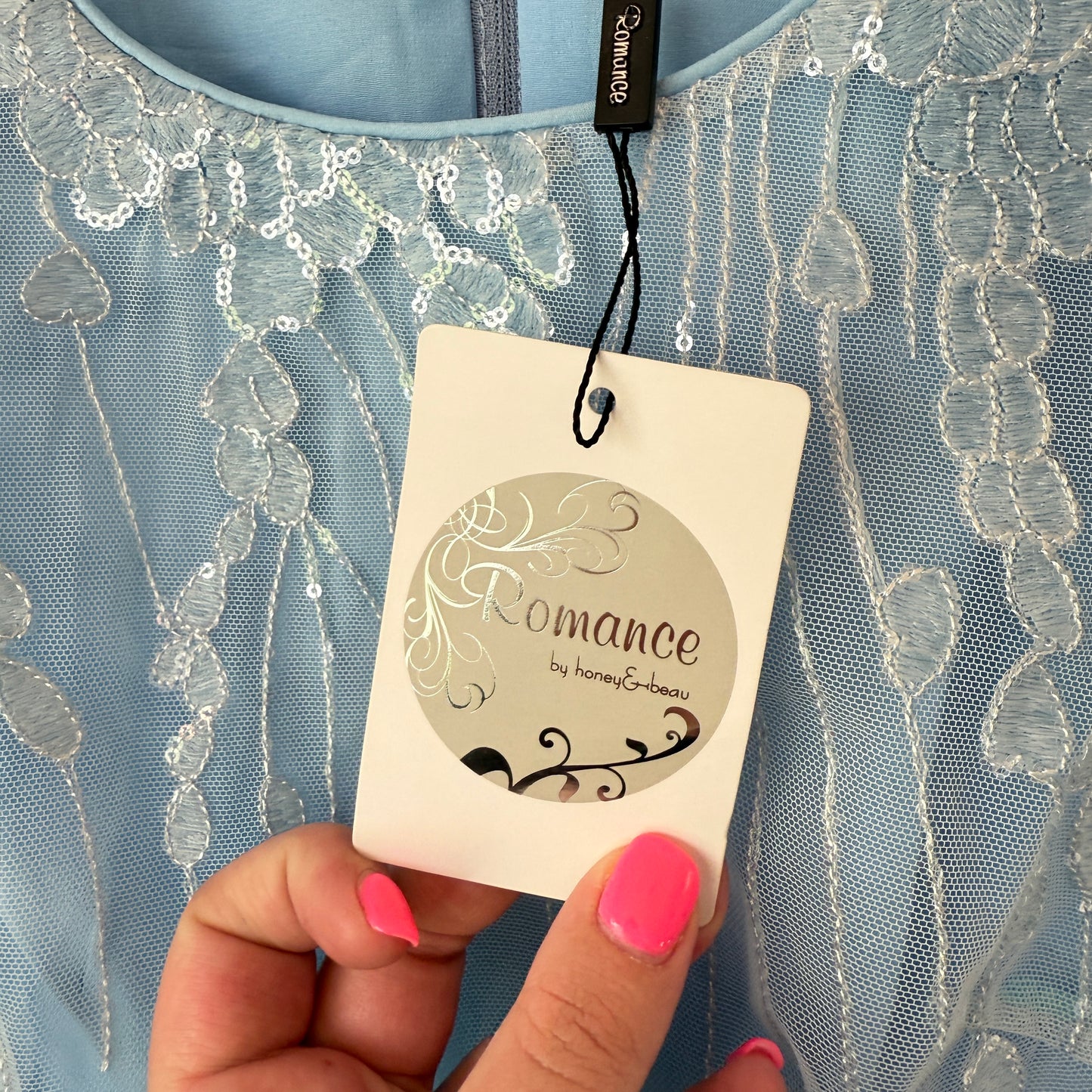 Romance by Honey & Beau Powder Blue Sequin Dress (Size 10)