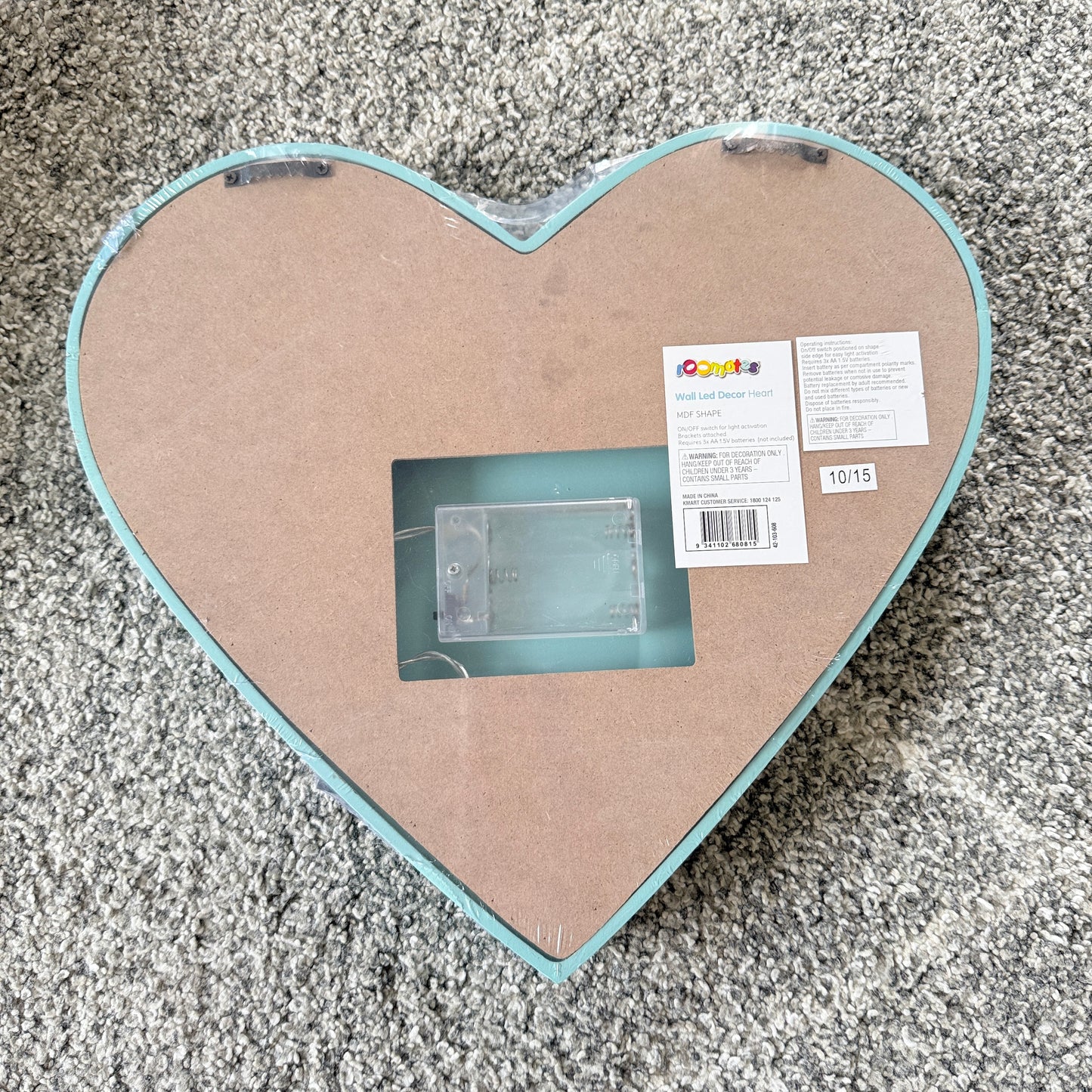 Roommates Wall LED Decor Heart Light Teal MDF