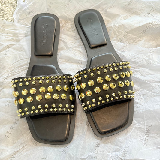 SEQWL Studded Flat Sandals - Women's Size 41