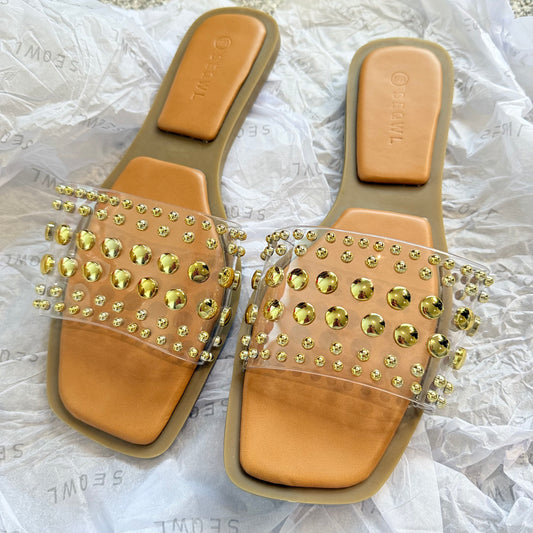 SEQWL Women's Studded Clear Strap Sandals - Size 41