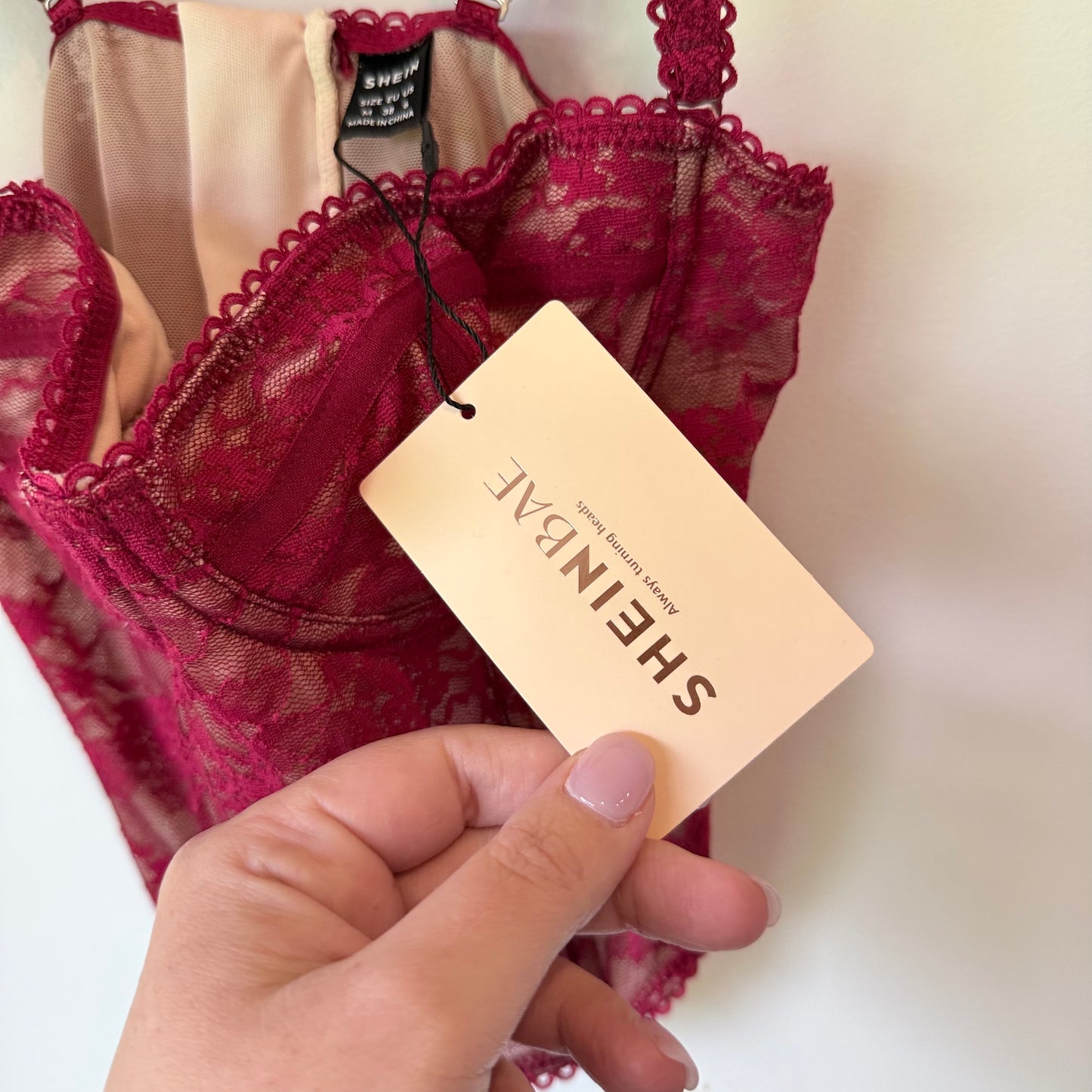 SHEINBAE Lace Bustier Top Deep Crimson Red Size M