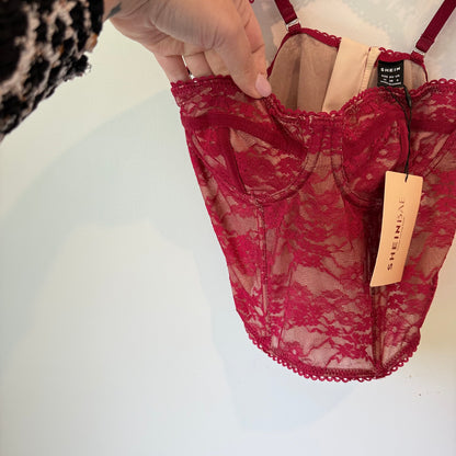 SHEINBAE Lace Bustier Top Deep Crimson Red Size M