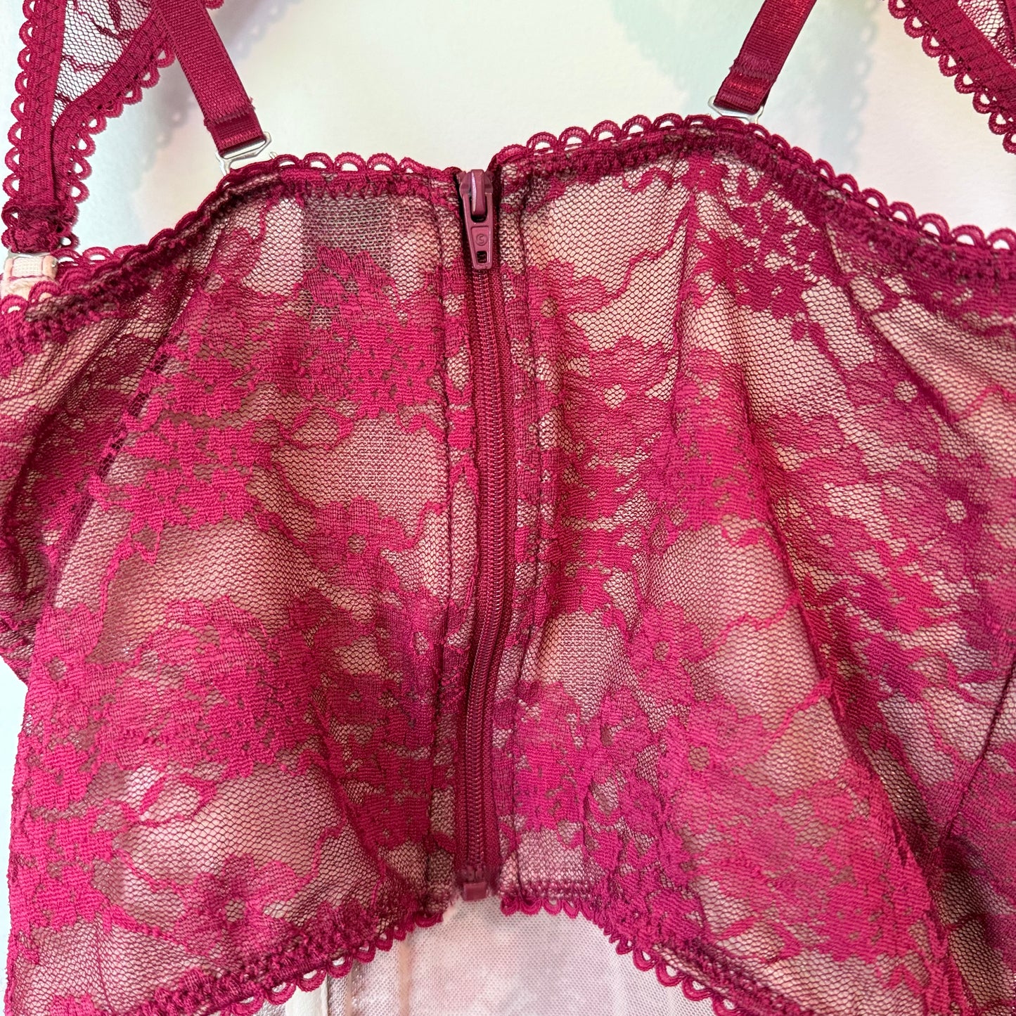 SHEINBAE Lace Bustier Top Deep Crimson Red Size M